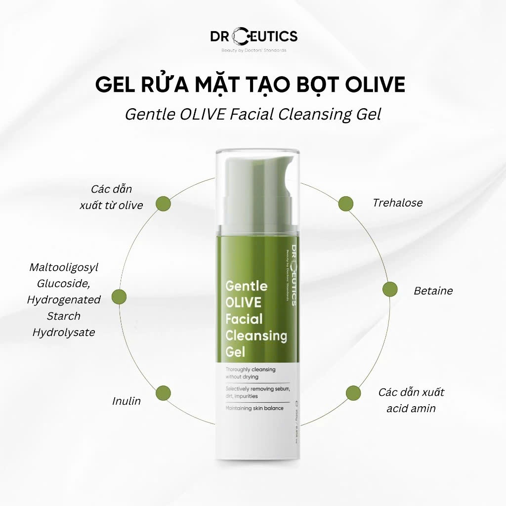 Gel Rửa Mặt Tạo Bọt DrCeutics Gentle OLIVE Facial Cleansing - Dành Cho Mọi Loại Da
