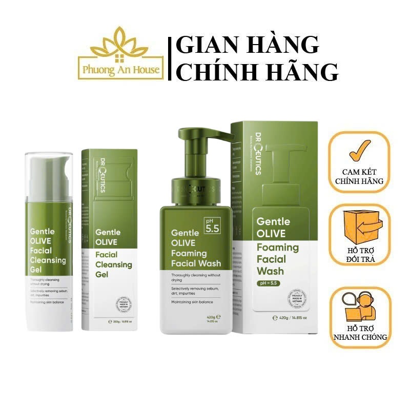 Gel Rửa Mặt Tạo Bọt DrCeutics Gentle OLIVE Facial Cleansing - Dành Cho Mọi Loại Da