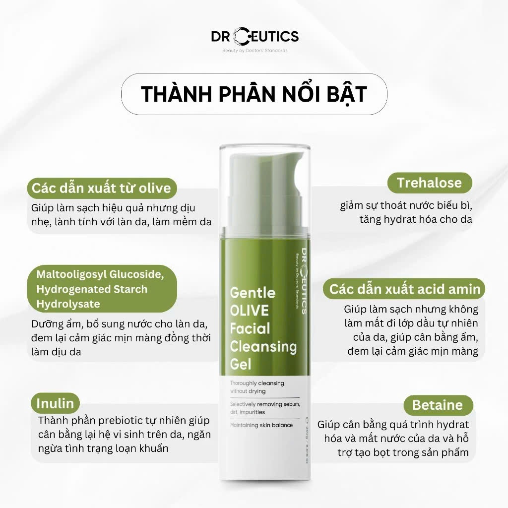 Gel Rửa Mặt Tạo Bọt DrCeutics Gentle OLIVE Facial Cleansing - Dành Cho Mọi Loại Da
