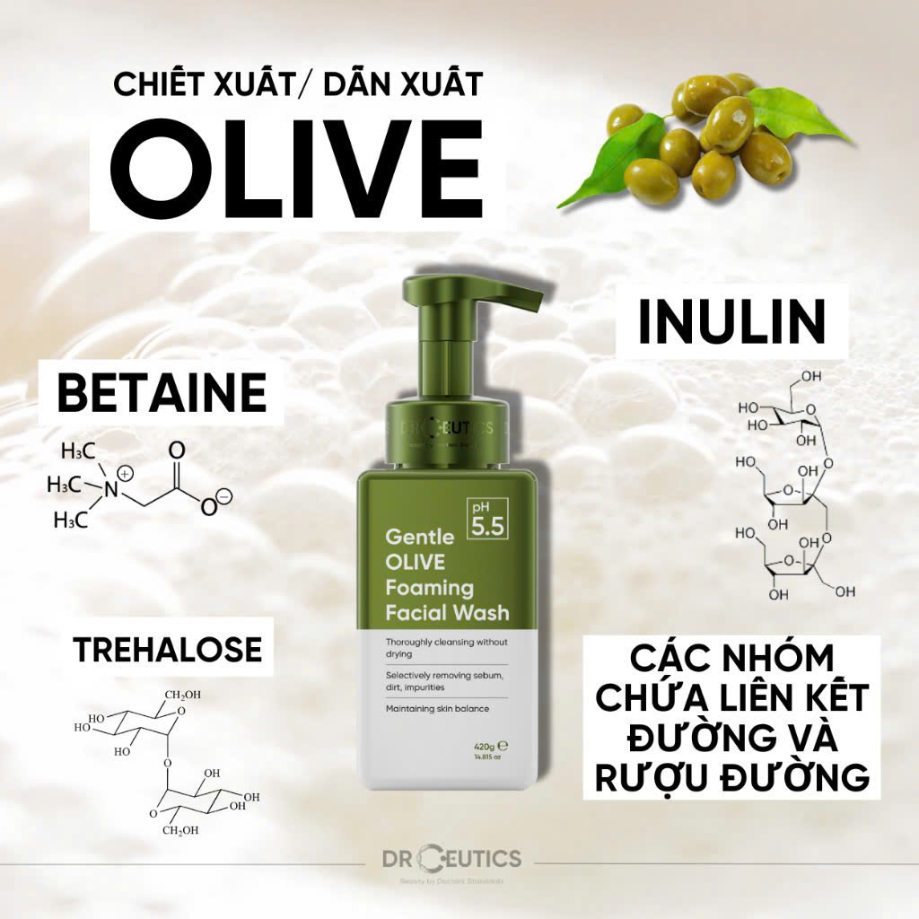 Gel Rửa Mặt Tạo Bọt DrCeutics Gentle OLIVE Facial Cleansing - Dành Cho Mọi Loại Da