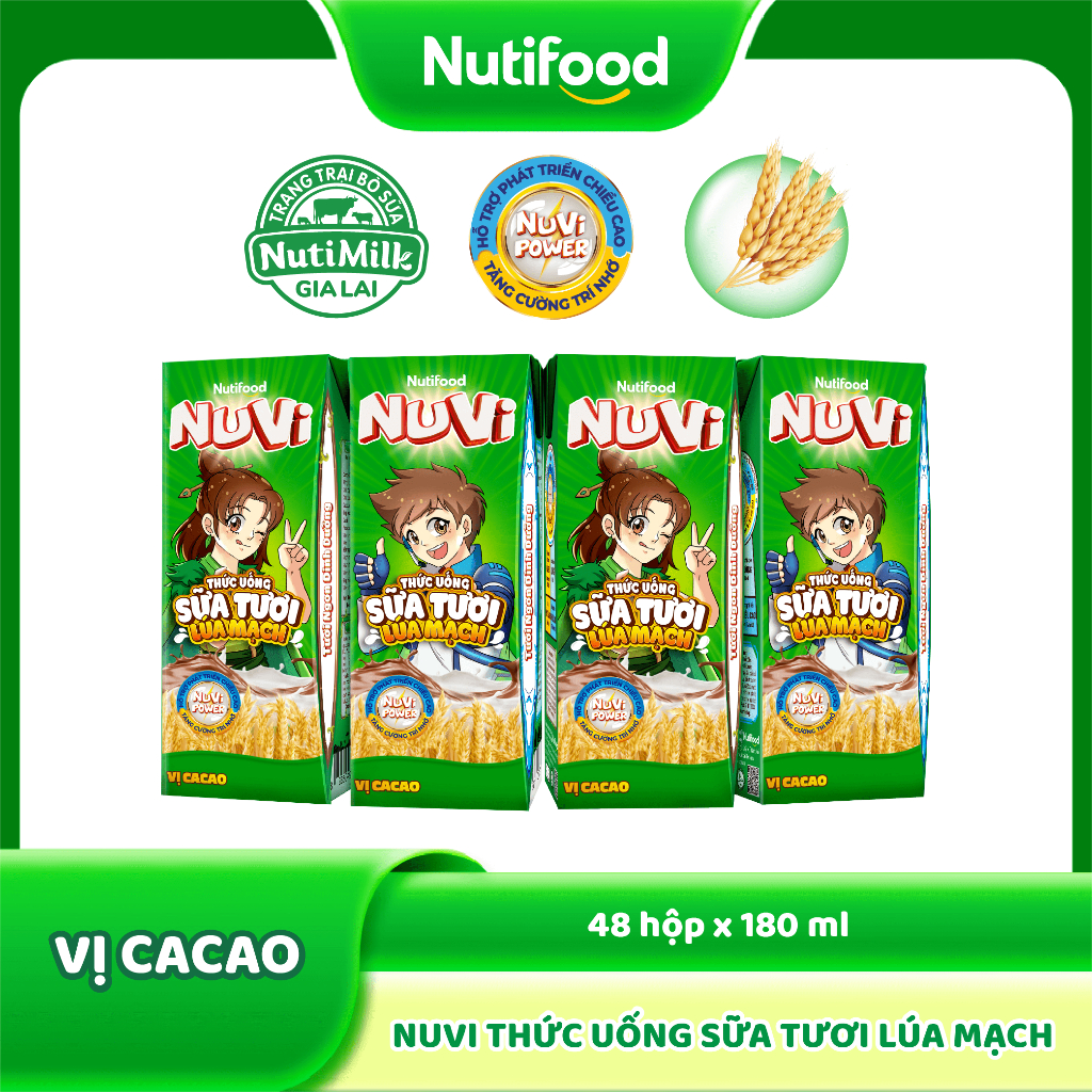 Ảnh Thùng Sữa Tươi Lúa Mạch NuVi Vị Ca Cao 180ml (48 Hộp x 180ml) 1