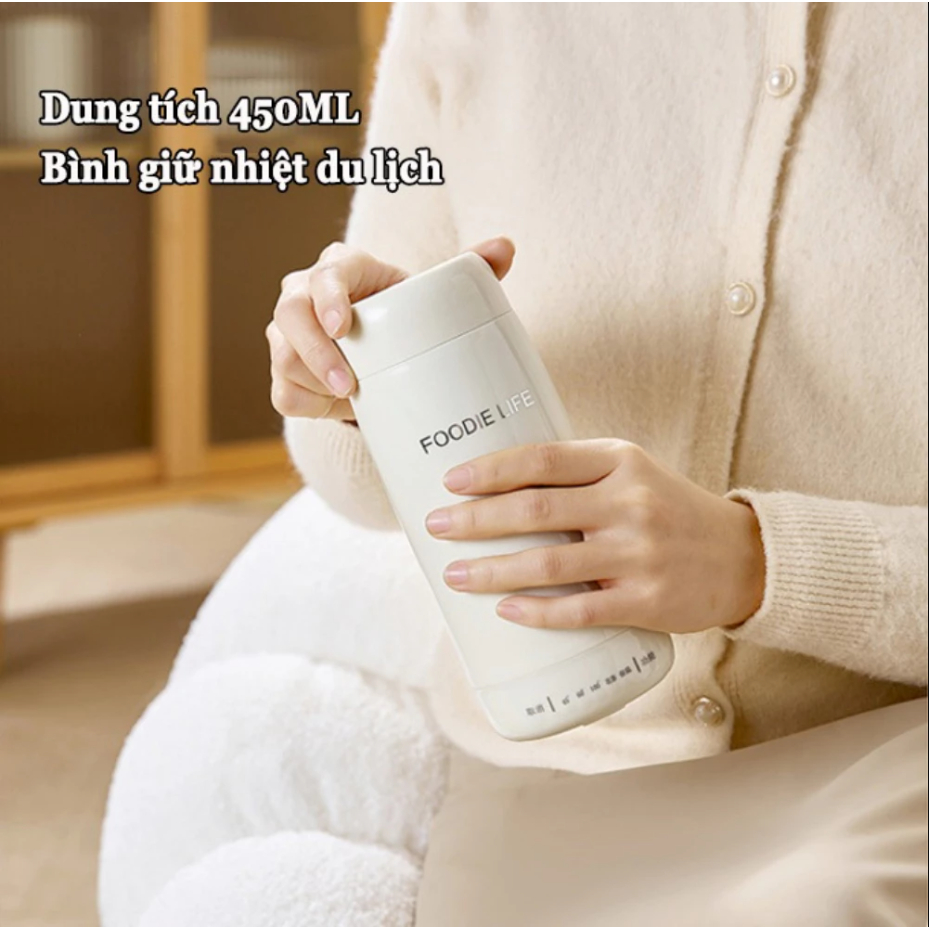 Bình đun nước siêu tốc mini du lịch 450ml giữ ấm đun sôi, pha sữa pha trà 4 mức nhiệt tùy chỉnh