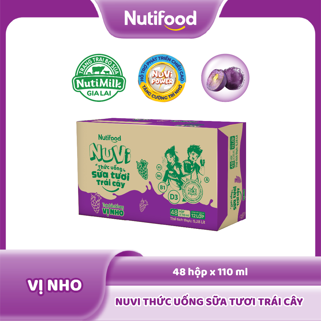 Thùng 48 Hộp Thức Uống Sữa Tươi Trái Cây NuVi Vị Nho 110ml