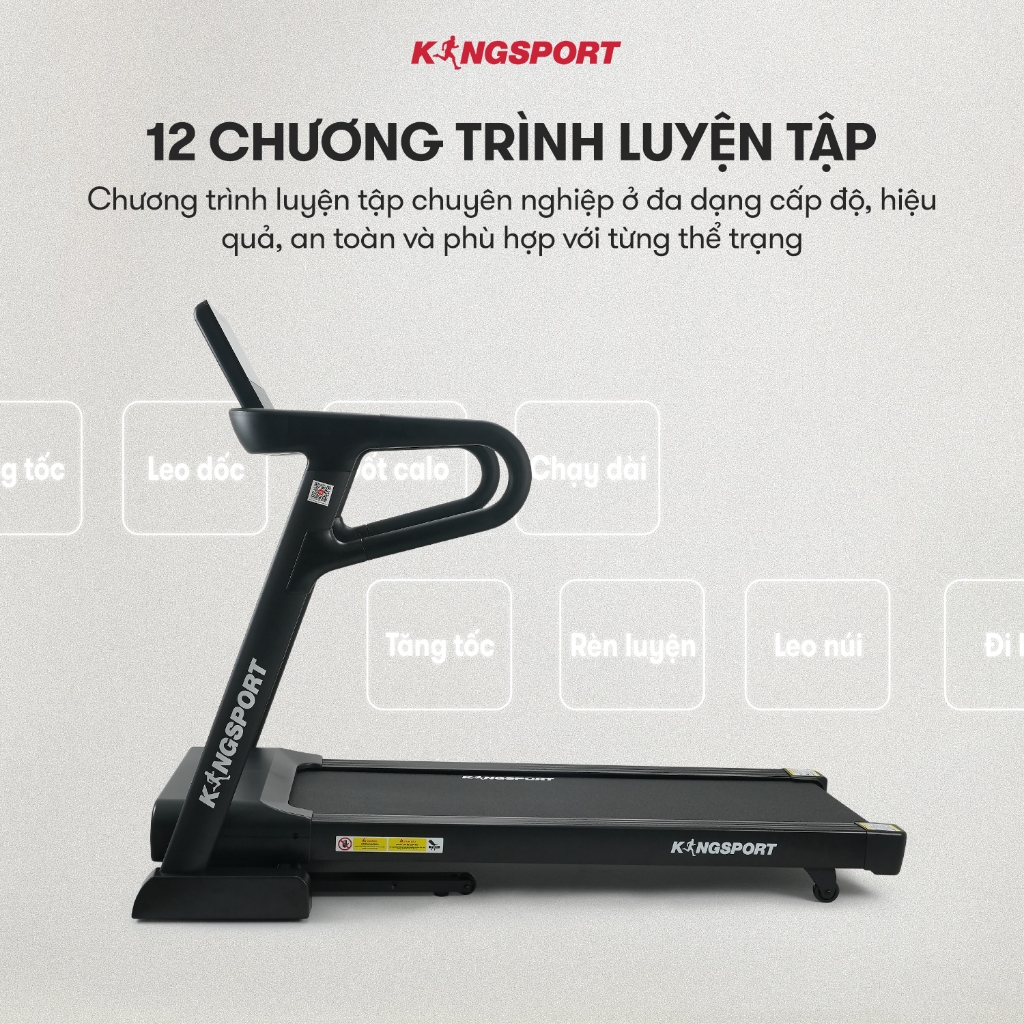Máy chạy bộ KINGSPORT Legend K-01, nâng dốc tự động 15%, điều khiển cảm ứng hiện đại