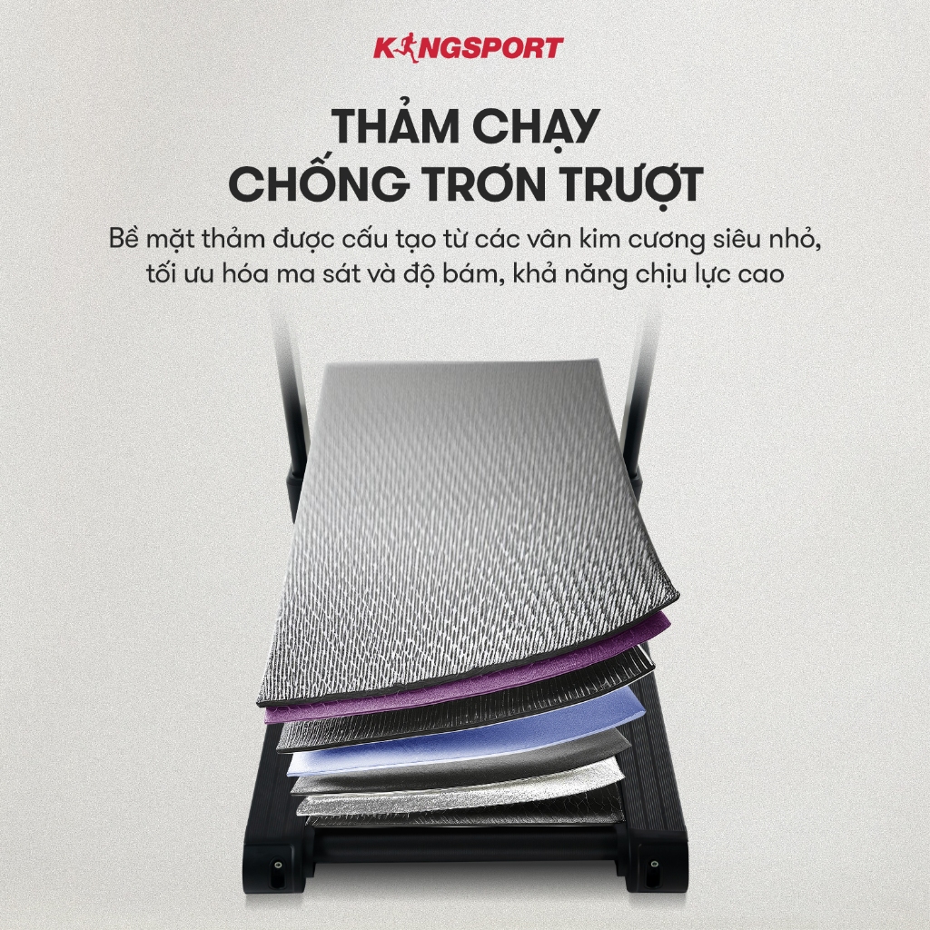 Máy chạy bộ KINGSPORT Vision Plus K-02 nâng dốc tự động 32%, tốc độ tối đa 18,8km/h