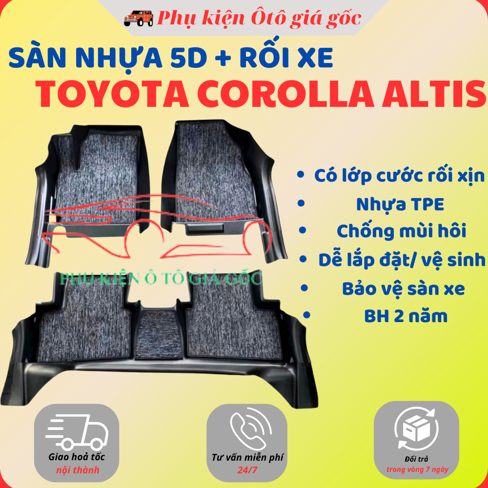 Thảm lót sàn NHỰA đúc TPE 5D xe Toyota Corolla Altis 2014-2021, 2022-2025, Mẫu Tràn viền bậc cửa - MẪU BẬC DÀI-ko mùi