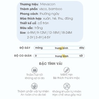 BST dài tay nhà Me & Con+ trắng phối in hình dễ thương chất liệu petit cho bé trai, bé gái từ 6 tháng đến 5 tuổi