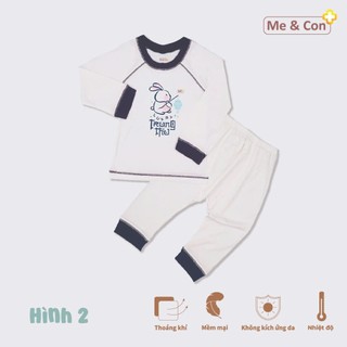 BST dài tay nhà Me & Con+ trắng phối in hình dễ thương chất liệu petit cho bé trai, bé gái từ 6 tháng đến 5 tuổi