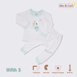 BST dài tay nhà Me & Con+ trắng phối in hình dễ thương chất liệu petit cho bé trai, bé gái từ 6 tháng đến 5 tuổi