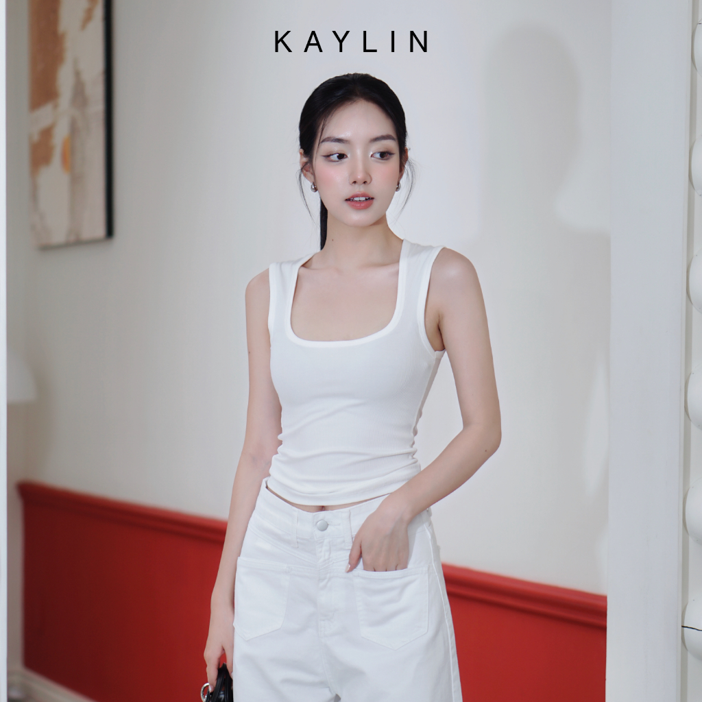 Ảnh Áo thun KAYLIN ba lỗ cổ vuông chất liệu thun gân co giản phong cách năng động trẻ trung - N2443 1