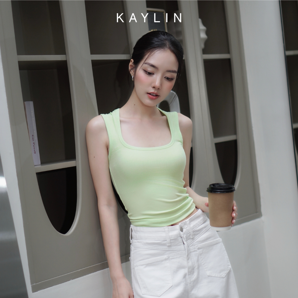 Ảnh Áo thun KAYLIN ba lỗ cổ vuông chất liệu thun gân co giản phong cách năng động trẻ trung - N2443 4