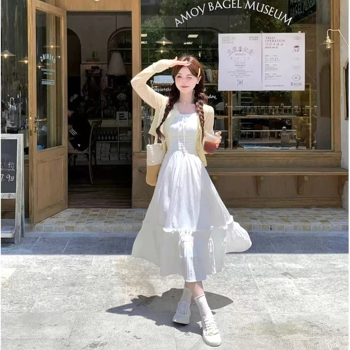 Váy Nữ Maxi Váy 2 Dây Nữ Dáng Dài Đầm Maxi Xếp Ly Eo Váy Dáng Dài Chất Vải Đũi Gân Mềm Mát 2 Lớp