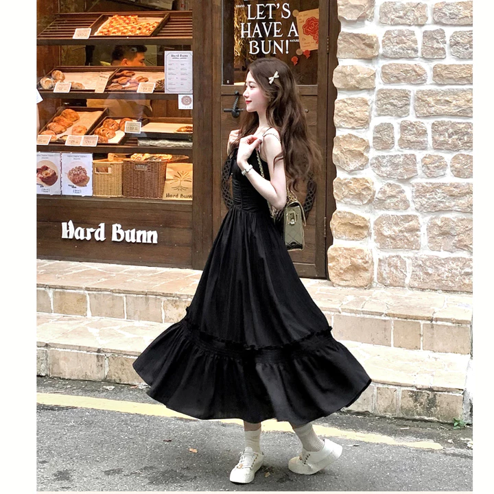 Váy Nữ Maxi Váy 2 Dây Nữ Dáng Dài Đầm Maxi Xếp Ly Eo Váy Dáng Dài Chất Vải Đũi Gân Mềm Mát 2 Lớp