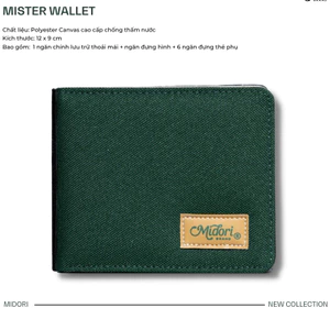 Ví Vải Đứng Nam Nữ Mister Bóp Đựng Tiền Thẻ Nhiều Ngăn Polyester Nhỏ Gọn | MIDORI FOR MAN