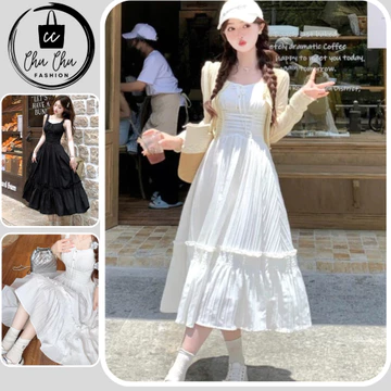 Váy Nữ Maxi Váy 2 Dây Nữ Dáng Dài Đầm Maxi Xếp Ly Eo Váy Dáng Dài Chất Vải Đũi Gân Mềm Mát 2 Lớp