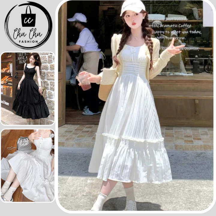 Váy Nữ Maxi Váy 2 Dây Nữ Dáng Dài Đầm Maxi Xếp Ly Eo Váy Dáng Dài Chất Vải Đũi Gân Mềm Mát 2 Lớp