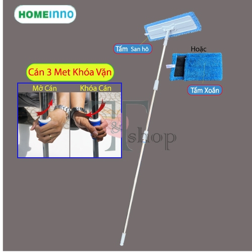 Cây Lau Tường, Lau Trần Nhà, Lau Kính Trên Cao Kiểu Dán Bảng 45cm Homeinno Cán 3 Mét KHÓA VẶN