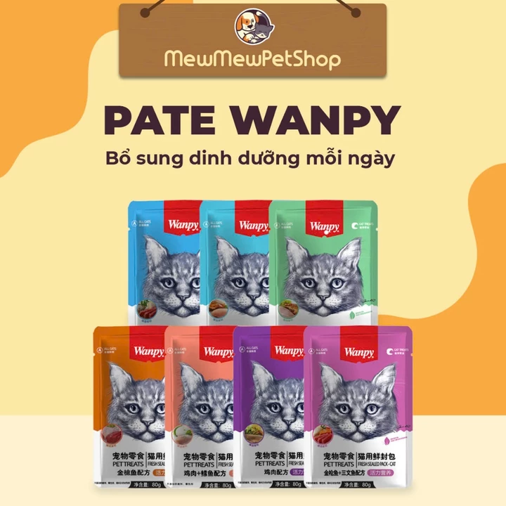 Pate Wanpy cho mèo , bate cho mèo gói 80g bổ sung dinh dưỡng gồm 7 hương vị cho mèo mọi lứa tuổi
