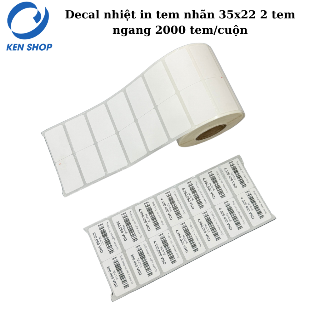 Giấy in tem nhãn 35x22 (2 tem ngang), cuộn 25m - Tem giá, tem thông tin ...