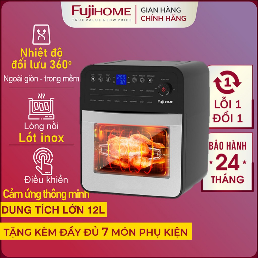 Nồi chiên không dầu Nhập Khẩu FUJIHOME A12D 12L, Nồi chiên công nghệ RAPID AIR - Điều khiển cảm ứng