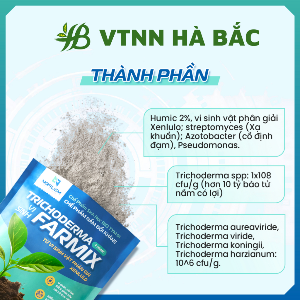 Chế phẩm nấm đối kháng Trichoderma FARMIX -  Ủ phân bón gốc và phun xịt (gói 1KG)