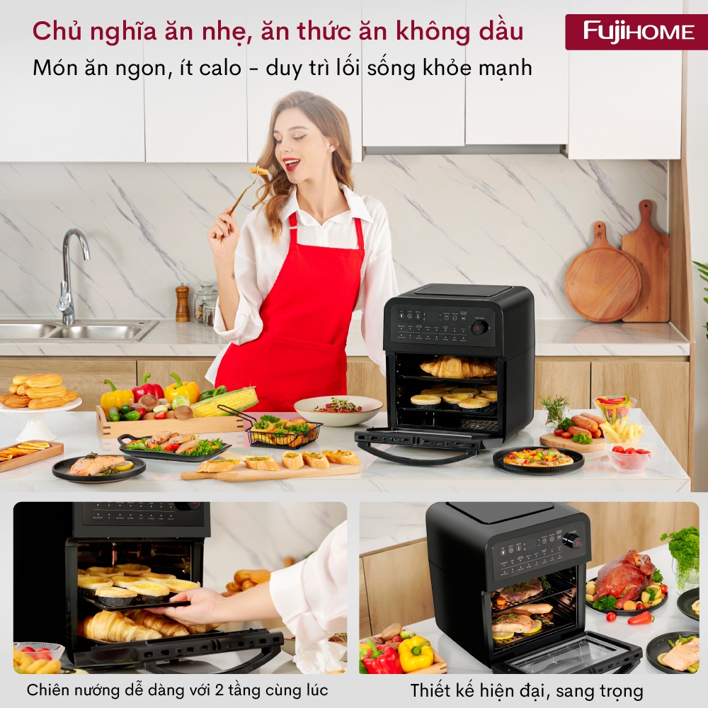 Nồi chiên không dầu Nhập Khẩu FUJIHOME A12D 12L, Nồi chiên công nghệ RAPID AIR - Điều khiển cảm ứng