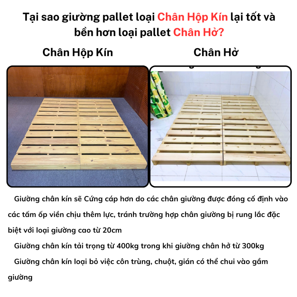 Ảnh Giường pallet gỗ thông Behomes loại hộp kín, đã ráp sẵn hoàn thiện, nan dày, đã xử lí ẩm mốc mối mọi 1
