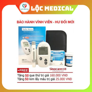 Máy Thử Đường Huyết Sinocare Safe Accu Gồm 50 Que Và 50 Kim - mmol/L hoặc mg/dL