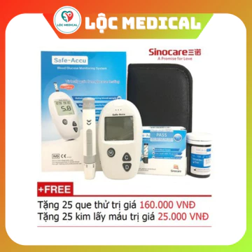 Máy Đo Đường Huyết Sinocare Safe Accu (25 Que Và 25 Kim)