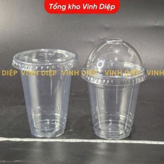 50 Cốc Nhựa PET Đức Anh Plastic 400/500ml - Kèm Nắp Cầu, Dày Dặn, Trong Suốt, Dùng 1 Lần, Phi 93