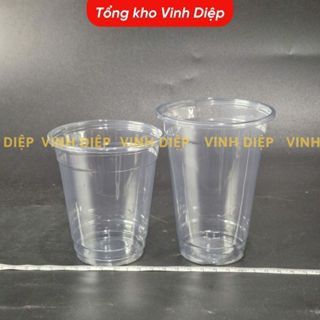 50 Cốc Nhựa PET Đức Anh Plastic 400/500ml - Kèm Nắp Cầu, Dày Dặn, Trong Suốt, Dùng 1 Lần, Phi 93