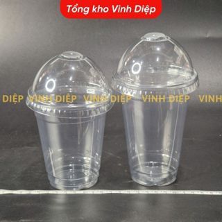 50 Cốc Nhựa PET Đức Anh Plastic 400/500ml - Kèm Nắp Cầu, Dày Dặn, Trong Suốt, Dùng 1 Lần, Phi 93