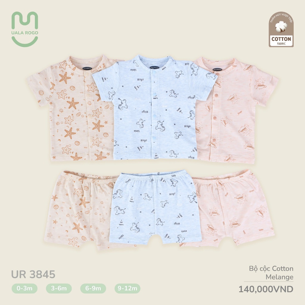 (3-10kg) Bộ Sơ Sinh Cộc Tay Thoáng Mát Uala Rogo UR2137 UR2166 UR2167 UR2384 UR3845