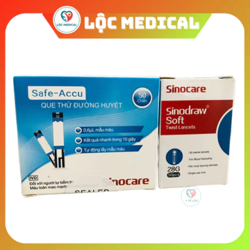 Combo que thử đường huyết Safe Accu Sinocare 50 que + 50 Kim chích máu