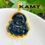 Mặt dây chuyền hình phật di lặc cười viền sen vàng đá thủy tinh đen - Trang sức KAMY