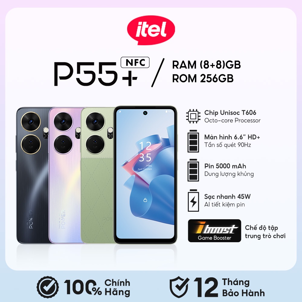 [Tặng tai nghe] Điện Thoại Itel P55+ 8GB/256GB | NFC | 5000 mAH | Sạc Nhanh 45W | HD+90Hz