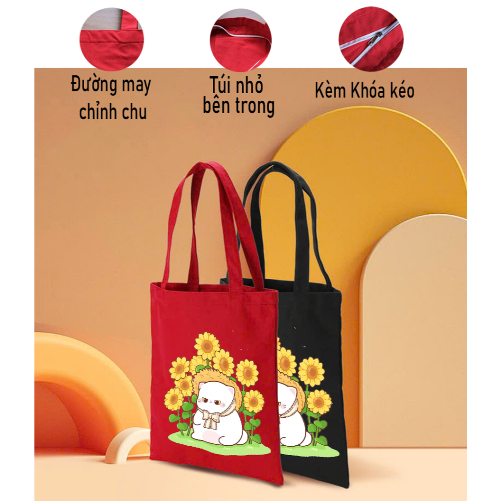 Túi vải canvas màu đỏ in hoạt hình dễ thương so cool TÚI TOTE DU LỊCH thời trang đựng đồ kích thước 35*40 tuid09