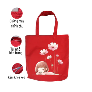 Túi vải canvas màu đỏ in hoạt hình dễ thương so cool TÚI TOTE DU LỊCH thời trang đựng đồ kích thước 35*40 tuid09