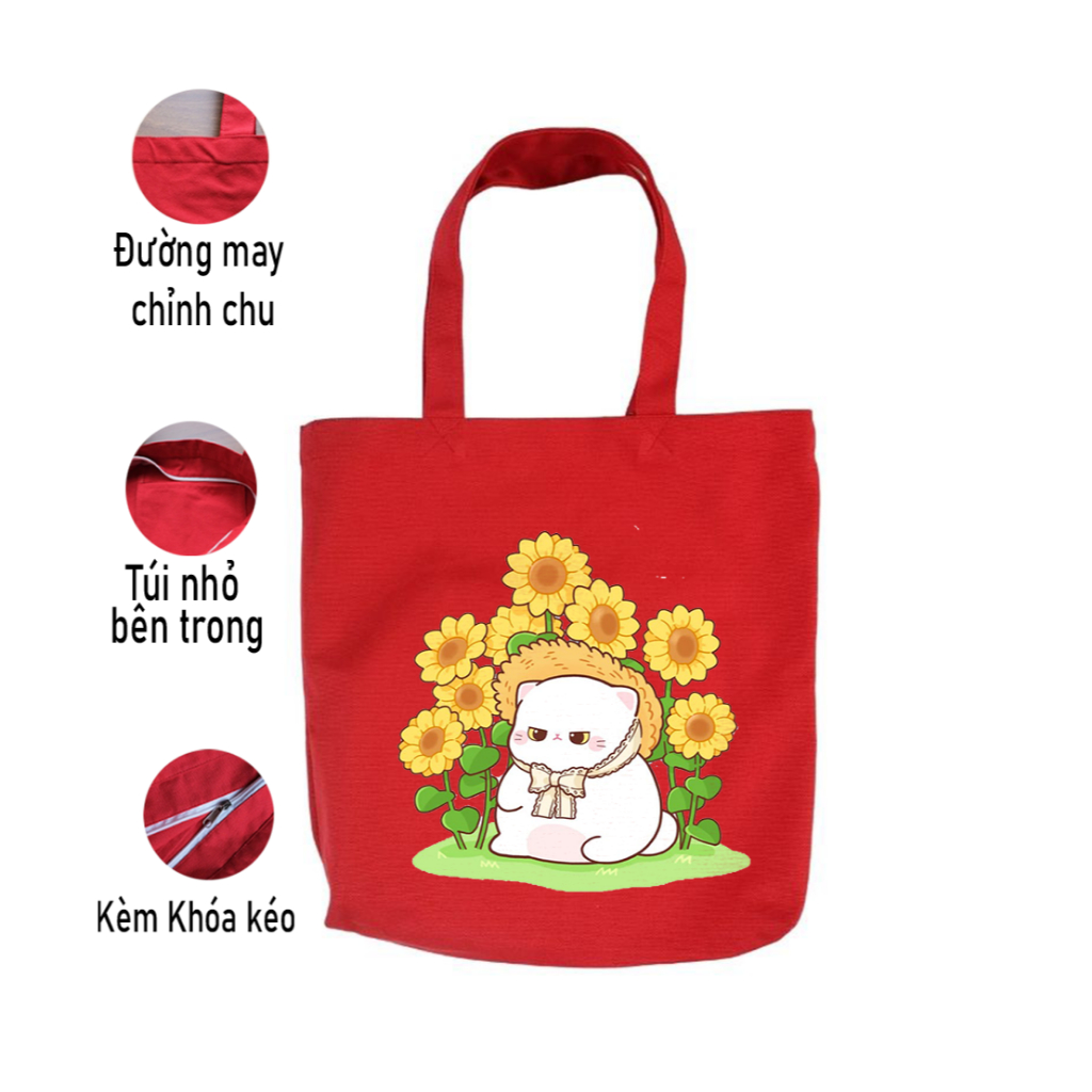Túi vải canvas màu đỏ in hoạt hình dễ thương so cool TÚI TOTE DU LỊCH thời trang đựng đồ kích thước 35*40 tuid09