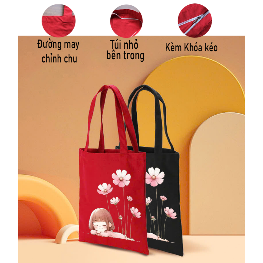 Túi vải canvas màu đỏ in hoạt hình dễ thương so cool TÚI TOTE DU LỊCH thời trang đựng đồ kích thước 35*40 tuid09