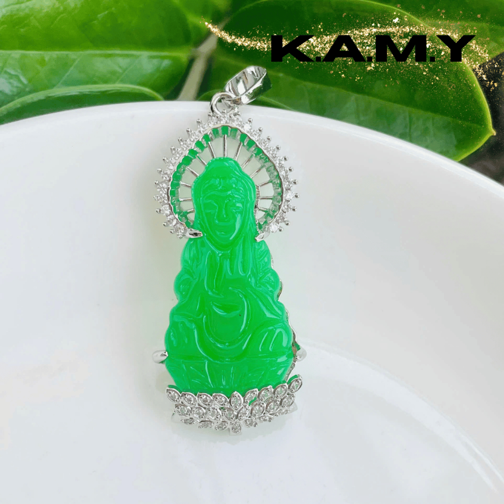 Mặt dây chuyền phật quan âm bồ tát đá xanh may mắn - Trang sức KAMY