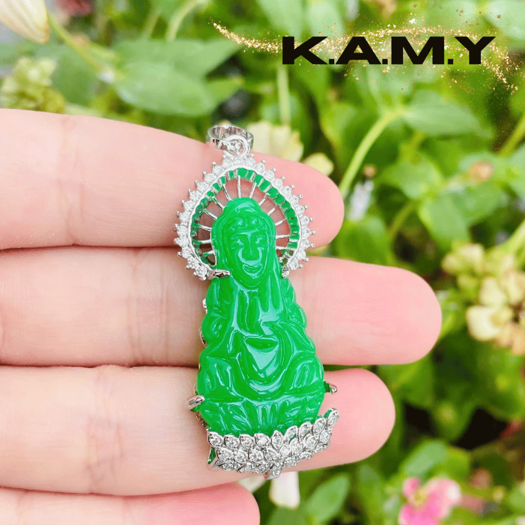 Mặt dây chuyền phật quan âm bồ tát đá xanh may mắn - Trang sức KAMY