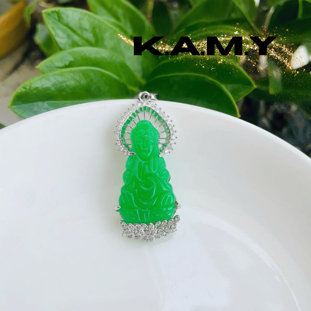 Mặt dây chuyền phật quan âm bồ tát đá xanh may mắn - Trang sức KAMY