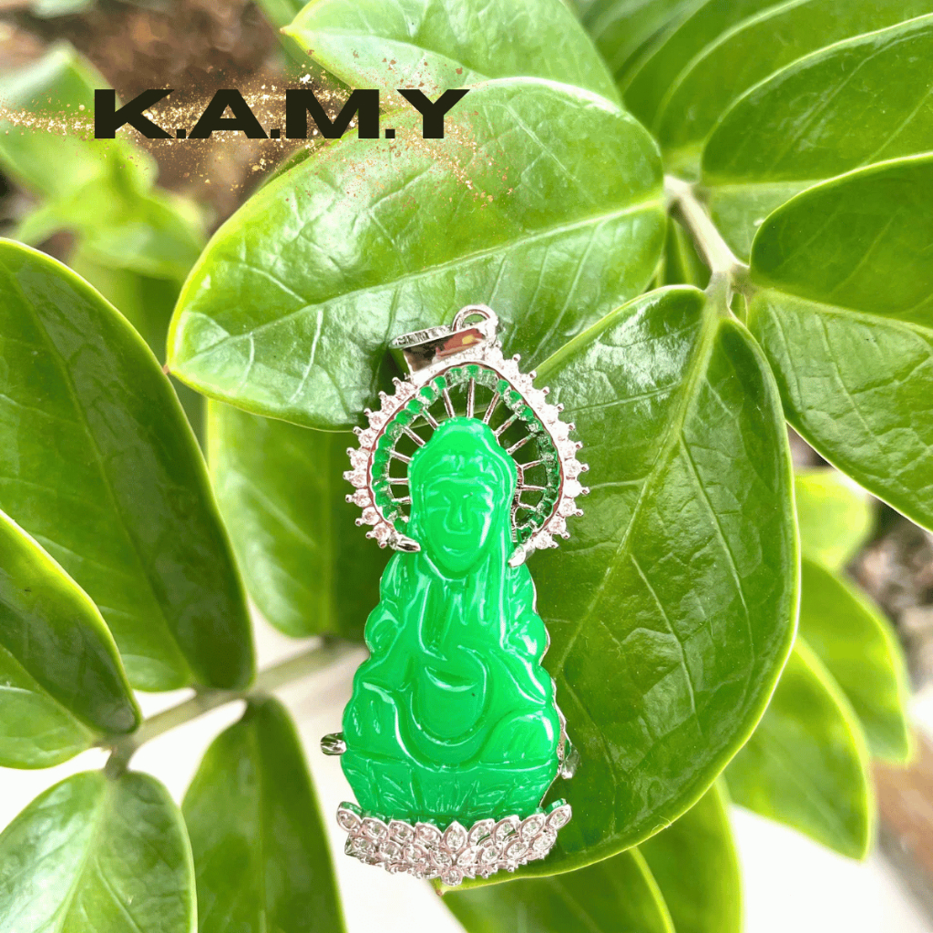 Mặt dây chuyền phật quan âm bồ tát đá xanh may mắn - Trang sức KAMY