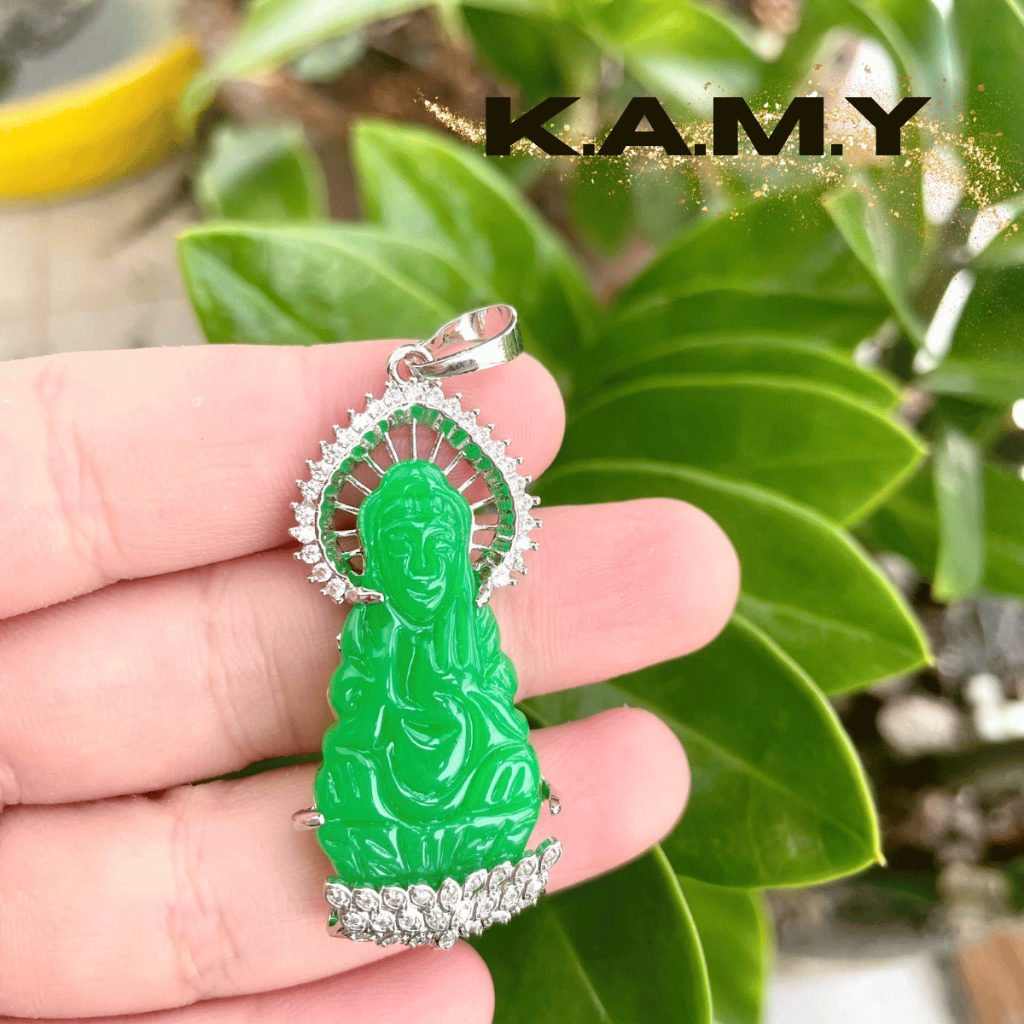 Mặt dây chuyền phật quan âm bồ tát đá xanh may mắn - Trang sức KAMY