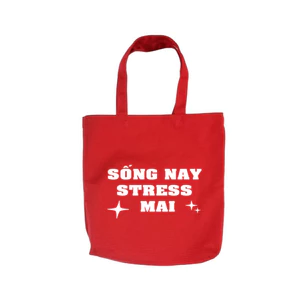 Túi Tote ĐỎ có khóa kéo Sống nay Stress mai túi vải canvas đeo vai phong cách thời trang đựng đồ 35*40 tuid04