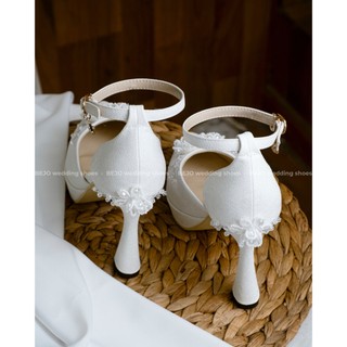 Giày Cao Gót Nữ Cao Cấp BEJO H78.DUP Đính Hoa Cườm Nhựa Thanh Lịch - Giày Cưới Cô Dâu Đi Êm Chân