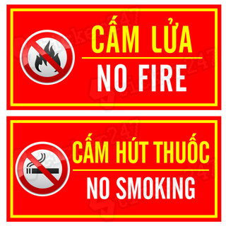 Bảng Decal Dán Biển Báo Cấm Hút thuốc - Cấm Lửa kt 15*30cm, 20*40cm