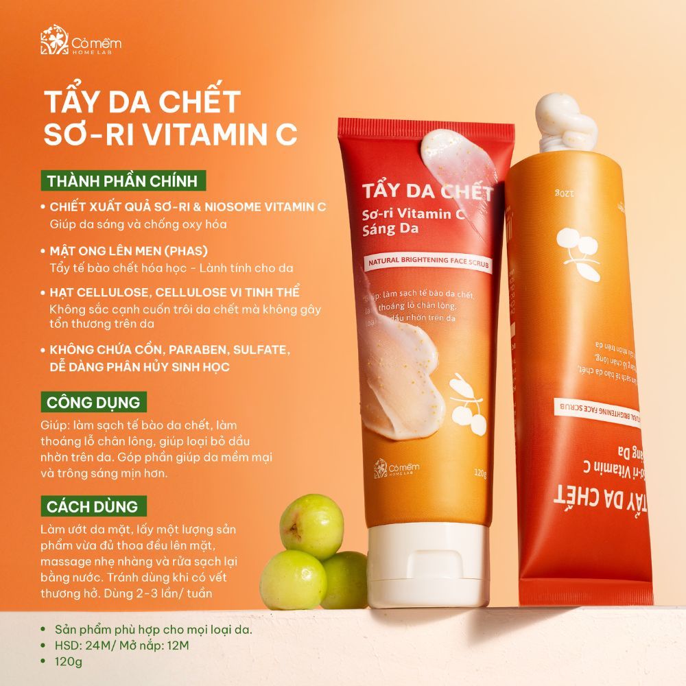 Ảnh Tẩy Tế Bào Chết Da Mặt Sơ-ri Vitamin C Làm Sạch Da Loại Bỏ Tế Bào Chết Sợi Bã Nhờn Cho Da Mềm Mại Sáng Mịn Cỏ Mềm 120g 2
