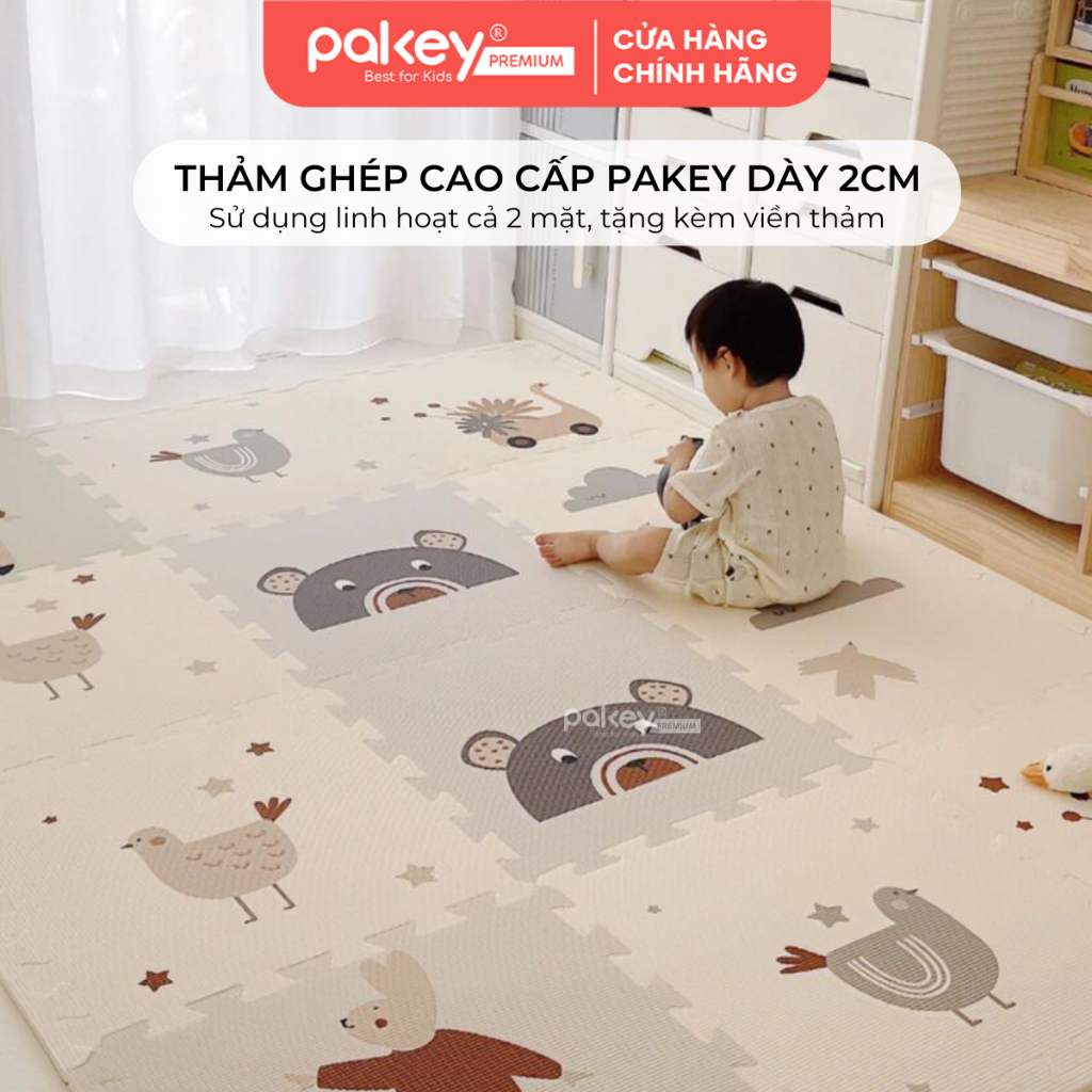 Ảnh Thảm Xốp Ghép PAKEY Bộ Nhiều Tấm 56cmx56cm Dày 2cm Họa Tiết Dễ Thương, Thảm Ghép Lót Sàn Cao Cấp Cho Bé Tập Bò, Tập Đi 1